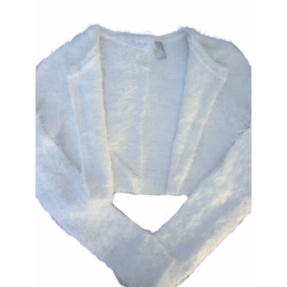 Children's Place White Fuzzy Cropped Cover Up Cardigan Sweater sz Med 7/8 Girls - Picture 2 of 4